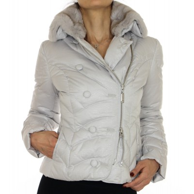 Down Jacket with Detachable Rex Rabbit Collar